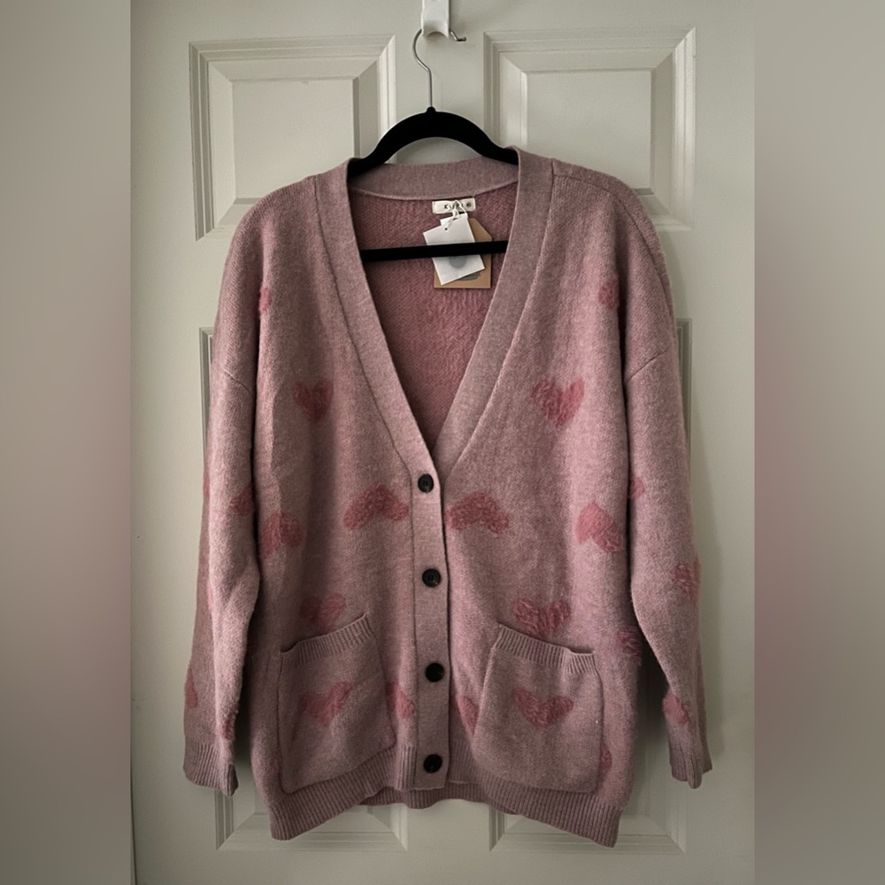 NWT Kori Back to My Heart cardigan blush/pink fuzzy soft Valentines M/L pockets